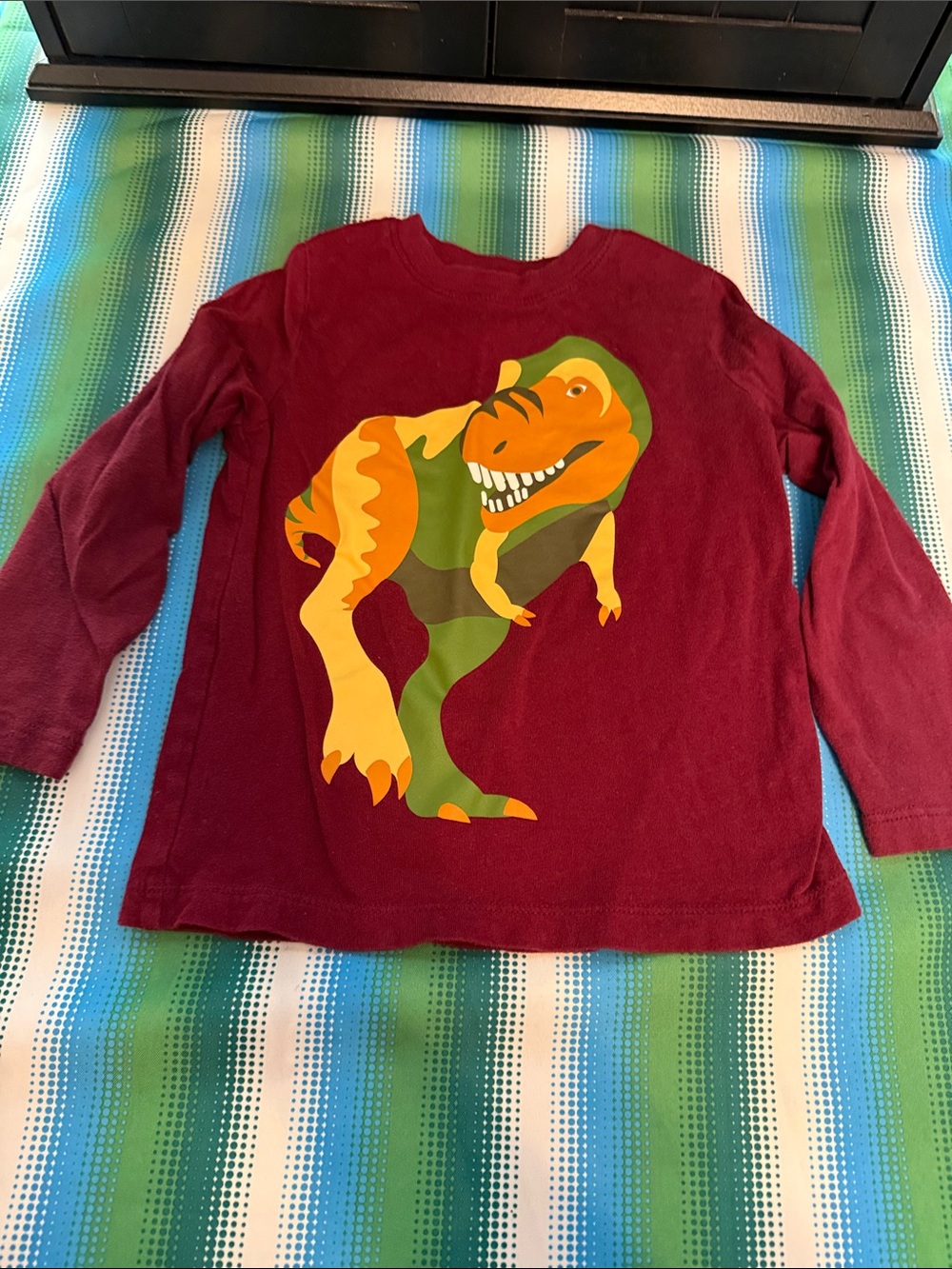 GAP Maroon Long Sleeve Tee with Orange & Green Dino Print